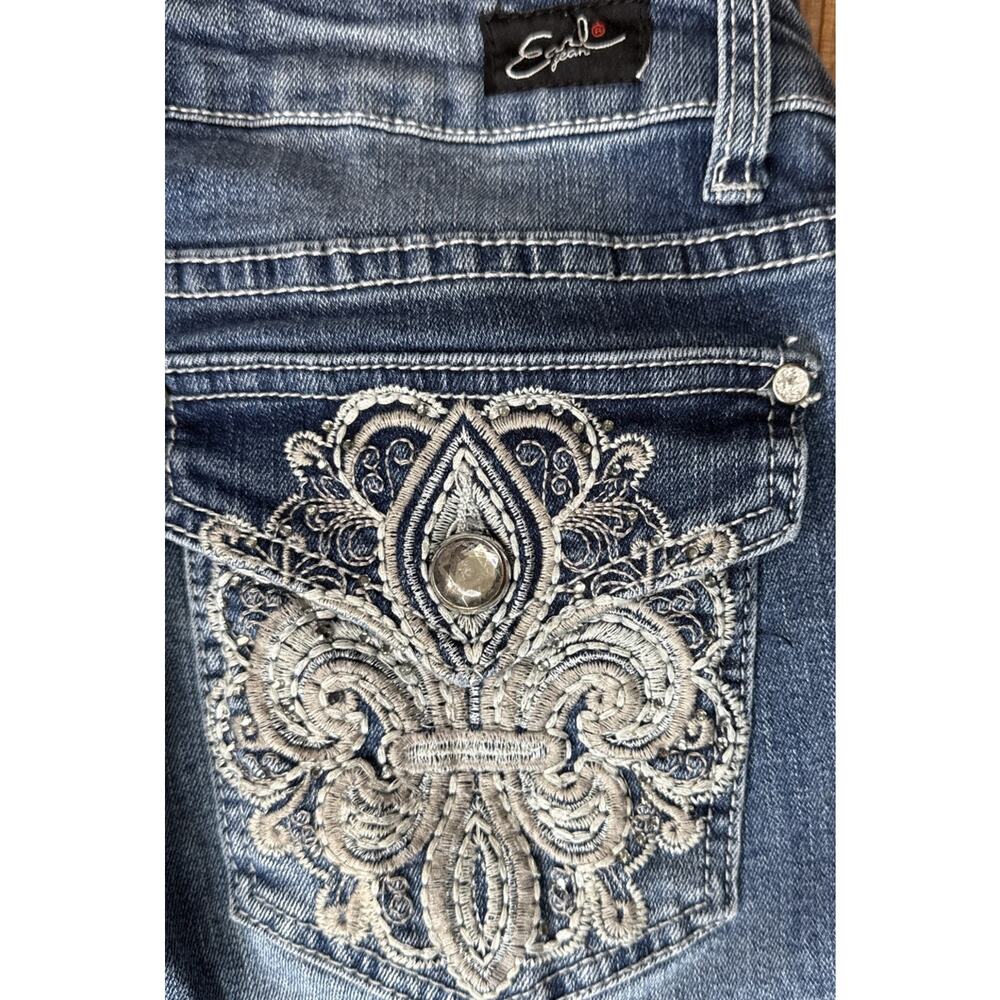Earl Jean Womens Size 8 Slim Boot Cut Jeans Embellished Flap Pockets Stretch - Picture 3 of 8